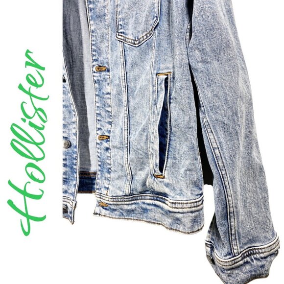 HOLLISTER MEN’s EPIC FLEX DISTRESSED BLUE DENIM JACKET, SIZE LARGE - Picture 5 of 8